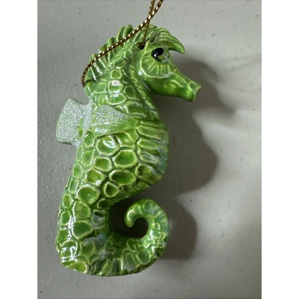 Seahorse Ornament - Stoneware Hand‎ made Stamped Glossy finish Orn74